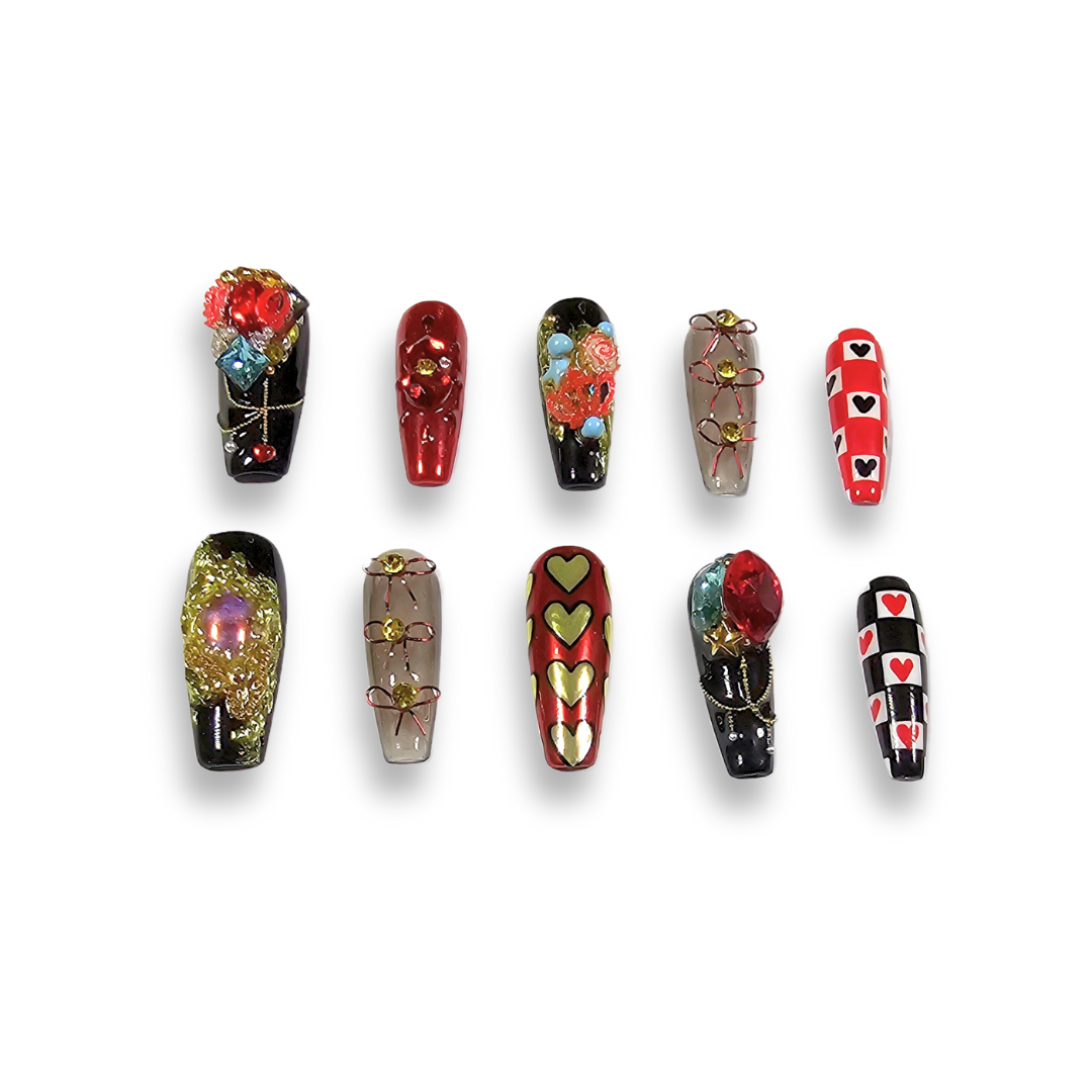 NAILIO™ Queen of Hearts Handmade Press-On Nails